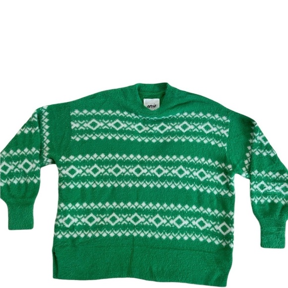 Aerie Flurry Oversized Crew Neck Green White Sweater Size SP - Picture 6 of 17